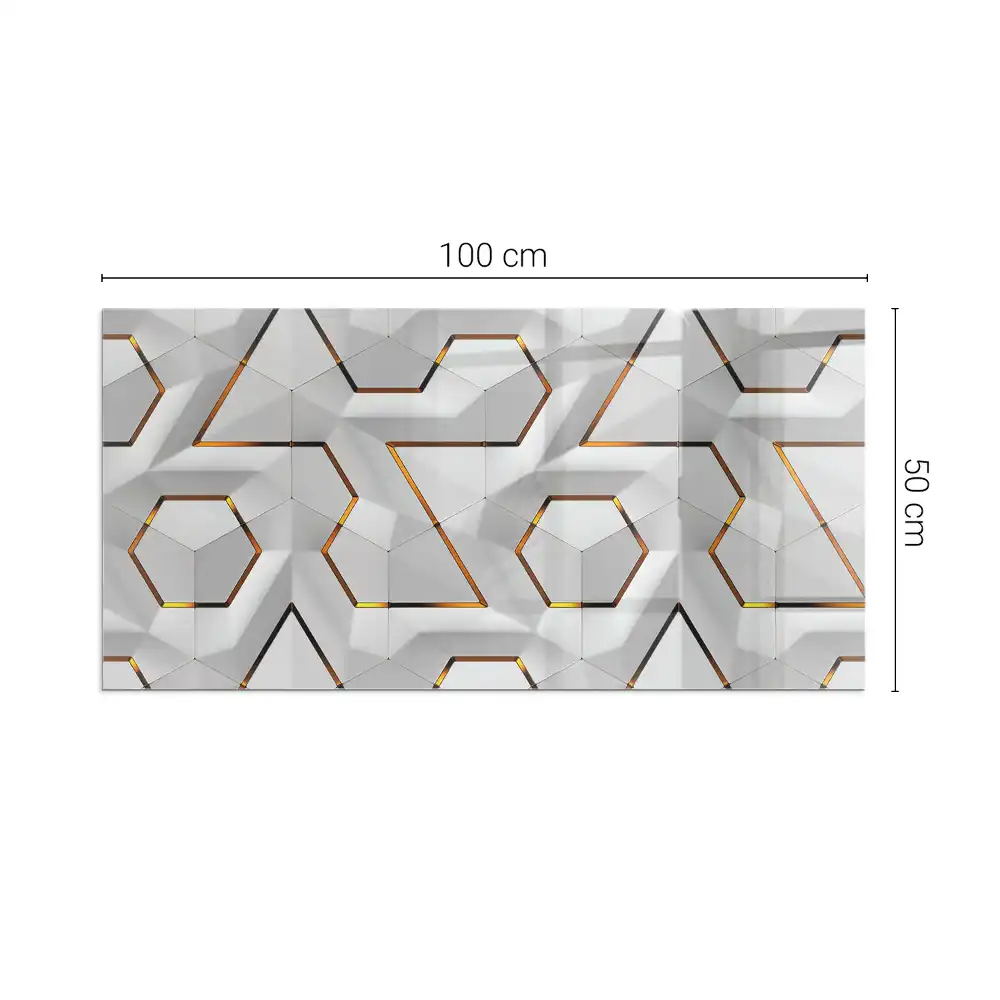 Placă dreptunghiulară din sticlă securizată pentru protecție sub sobă cu model geometric 3d