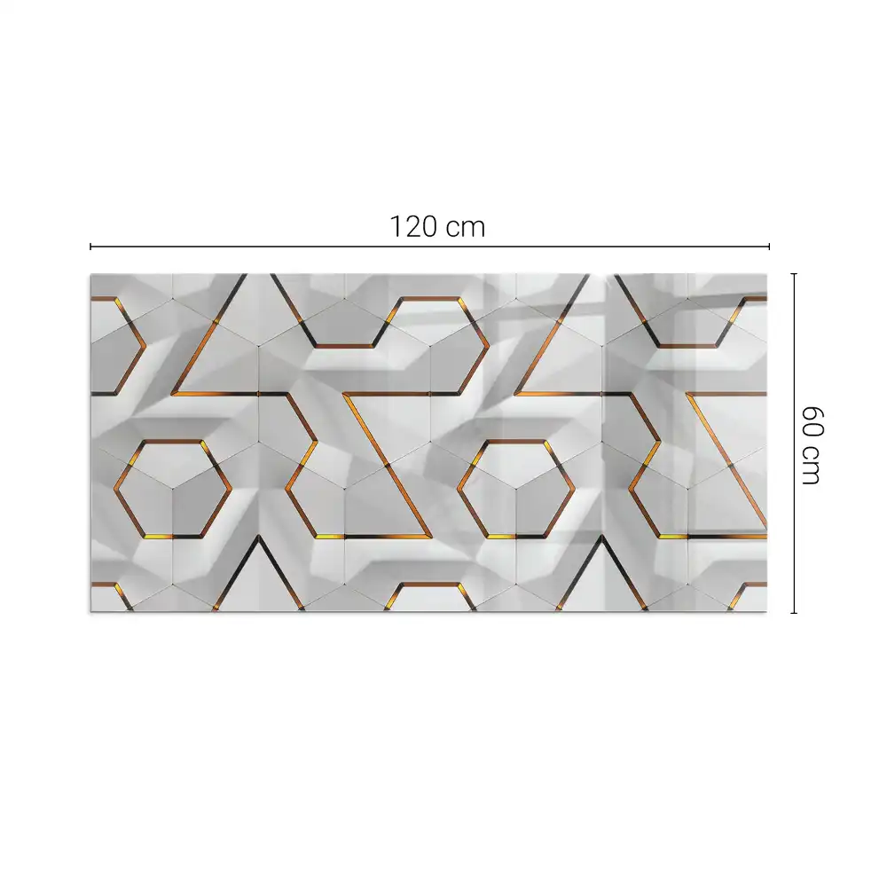 Placă dreptunghiulară din sticlă securizată pentru protecție sub sobă cu model geometric 3d