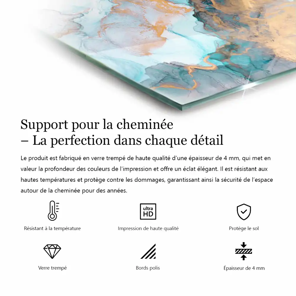 Placă de sticlă dreptunghiulară pentru șemineu cu model abstract fluid