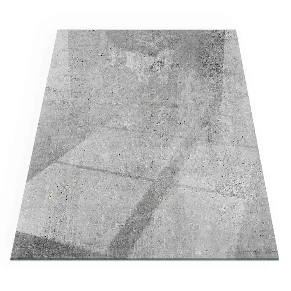 Placă dreptunghiulară din sticlă securizată pentru protecție sub sobă cu textură de beton brut