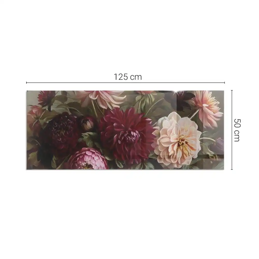 Placă de sticlă pentru șemineu dreptunghiulară cu imprimeu buchet de flori