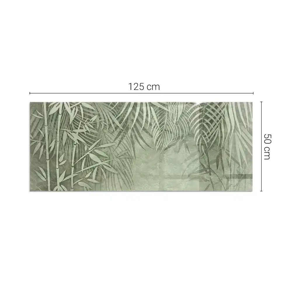 Placă dreptunghiulară din sticlă securizată pentru protecția podelei sub sobă cu model frunze tropicale