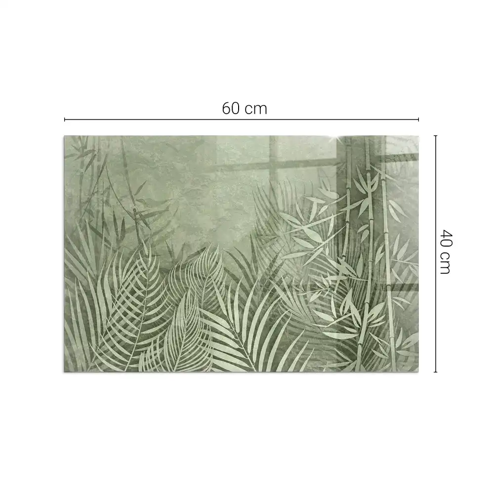 Placă dreptunghiulară din sticlă securizată pentru protecția podelei sub sobă cu model frunze tropicale