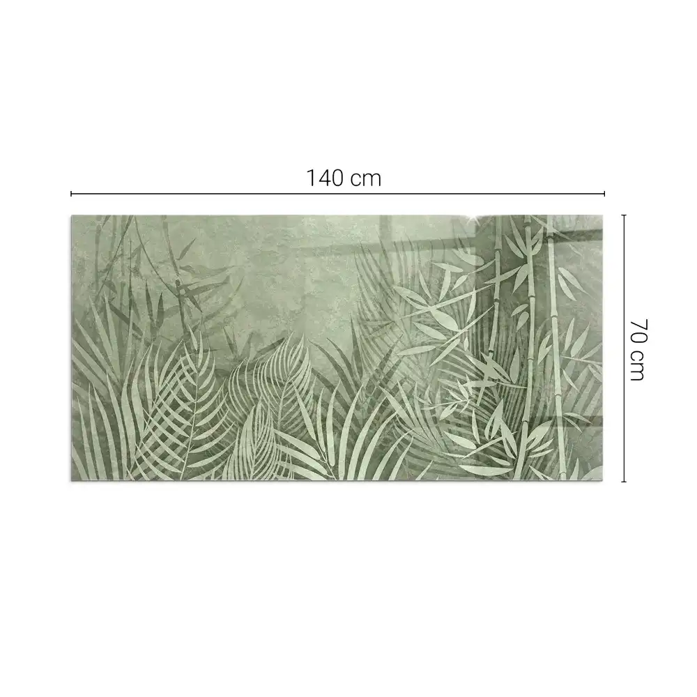Placă dreptunghiulară din sticlă securizată pentru protecția podelei sub sobă cu model frunze tropicale
