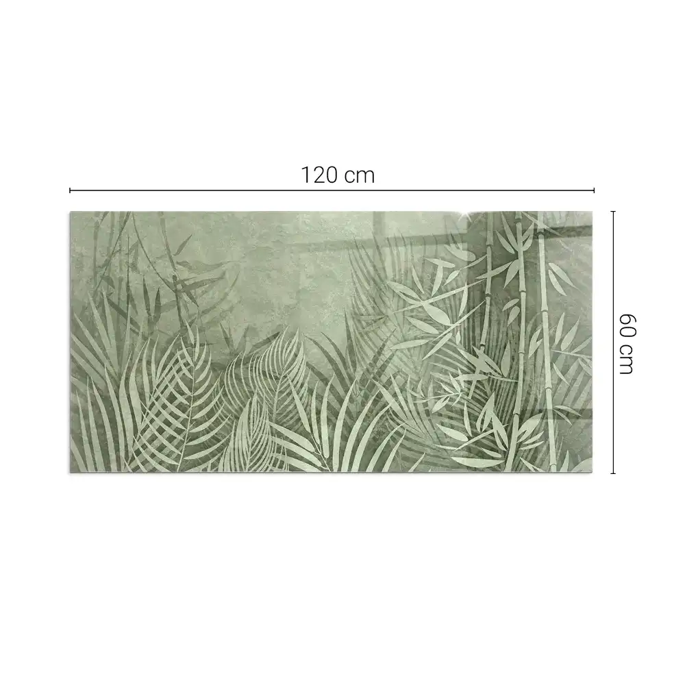 Placă dreptunghiulară din sticlă securizată pentru protecția podelei sub sobă cu model frunze tropicale