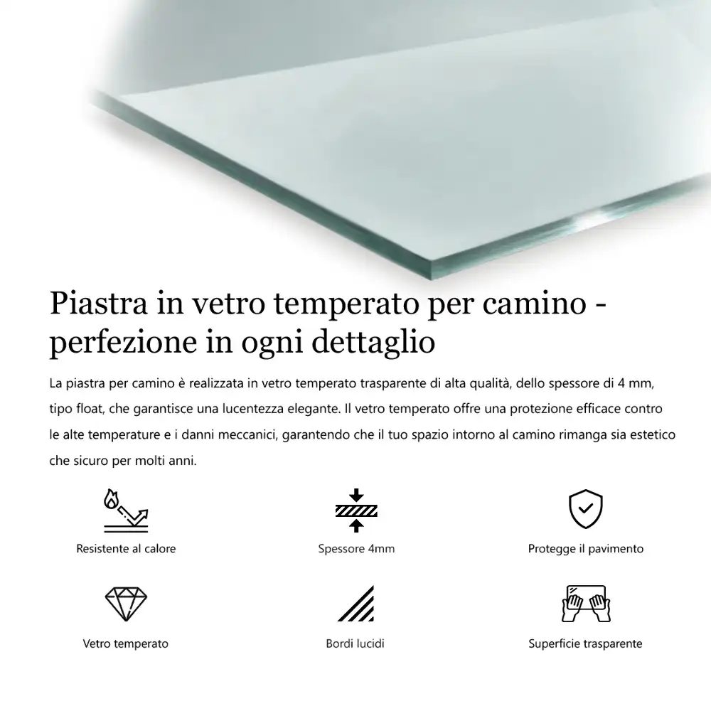 Placă dreptunghiulară din sticlă transparentă pentru șemineu