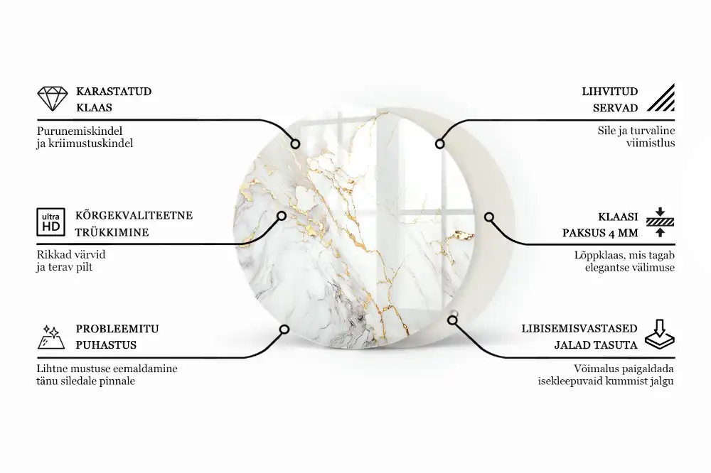 Blat din sticlă securizată cu model inspirat din marmură