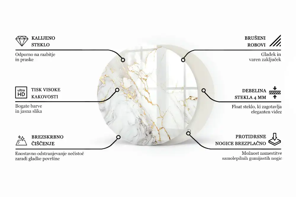 Blat din sticlă securizată cu model inspirat din marmură