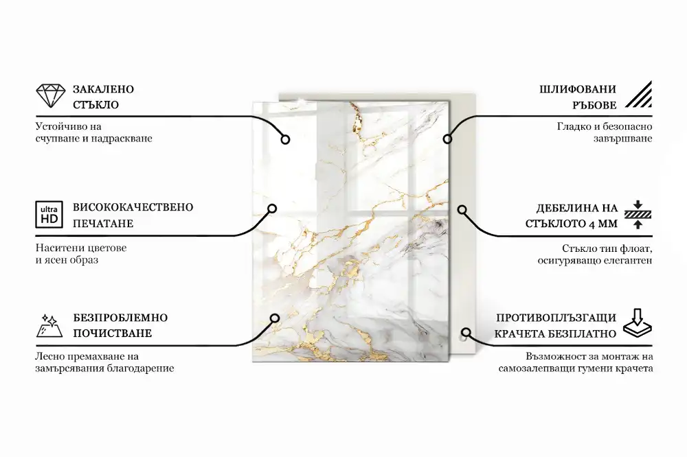 Blat de masă din sticlă cu aspect de beton și fisuri