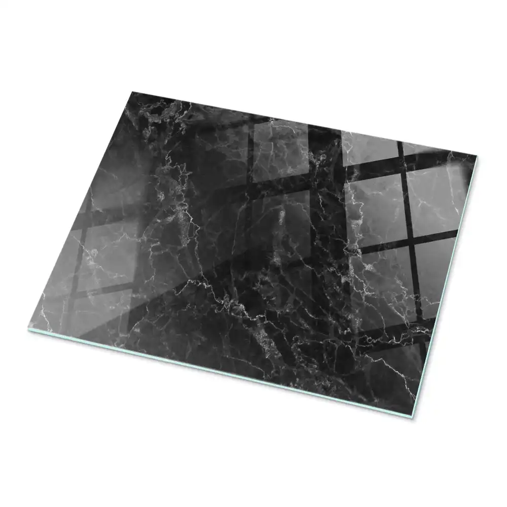 Blat de masă rectangular din sticlă cu design de marmură cu vinișoare delicate