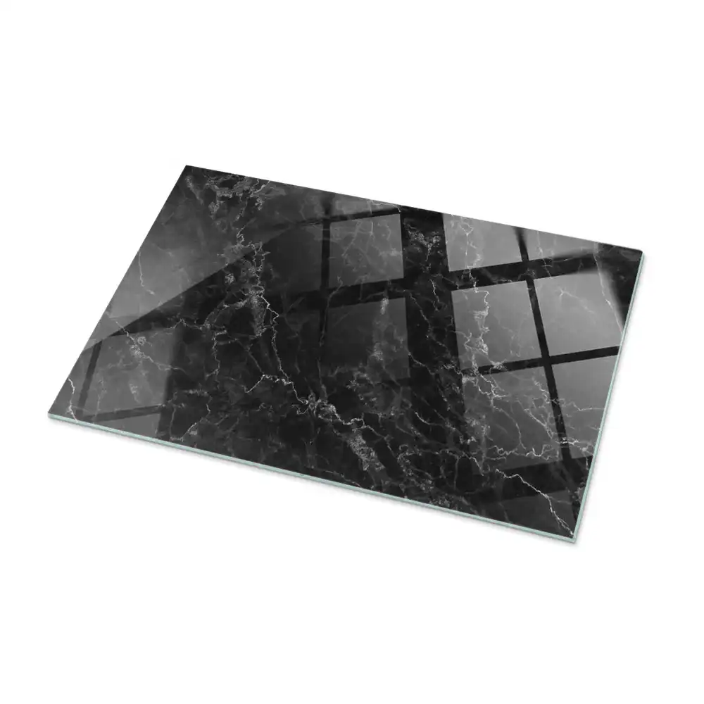 Blat de masă rectangular din sticlă cu design de marmură cu vinișoare delicate