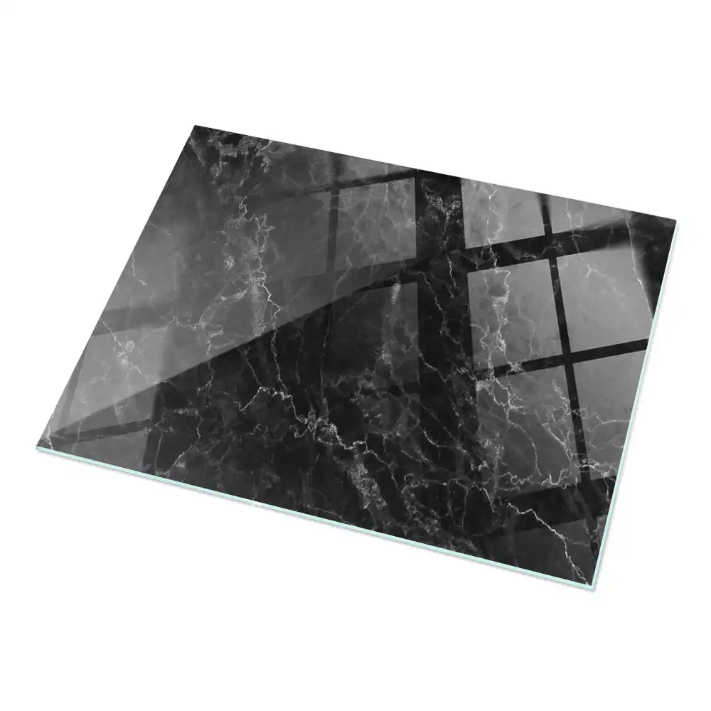 Blat de masă rectangular din sticlă cu design de marmură cu vinișoare delicate
