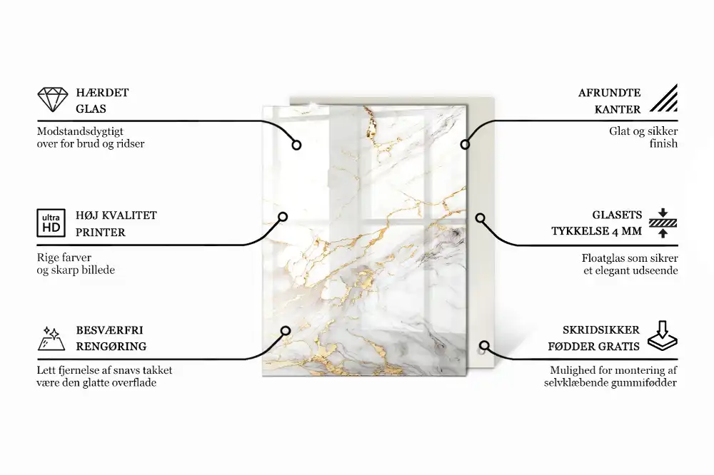 Blat de masă rectangular din sticlă cu design de marmură cu vinișoare delicate