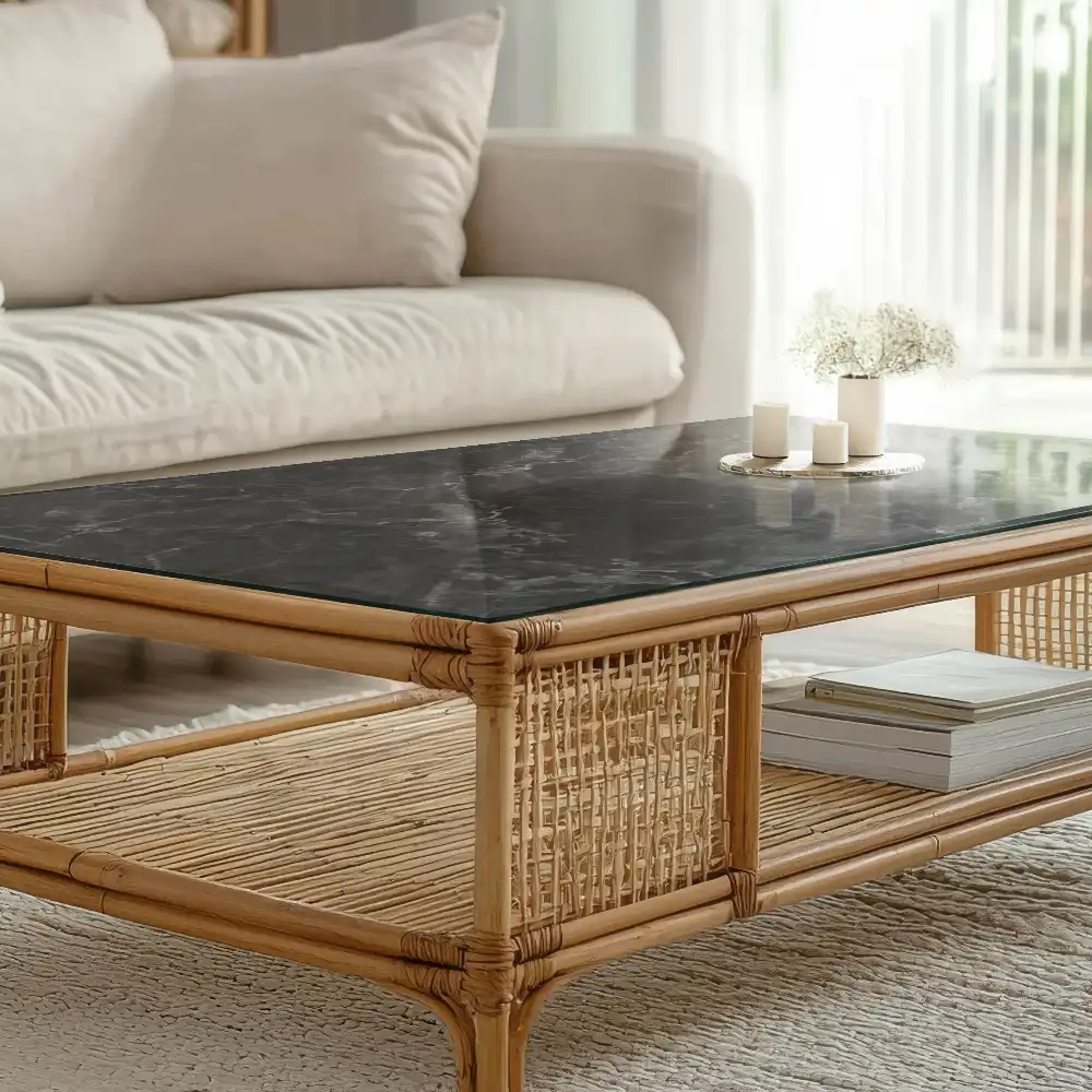 Blat de masă rectangular din sticlă cu design de marmură cu vinișoare delicate