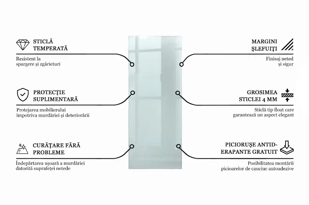Blat de masă dreptunghiular transparent pentru bucătărie