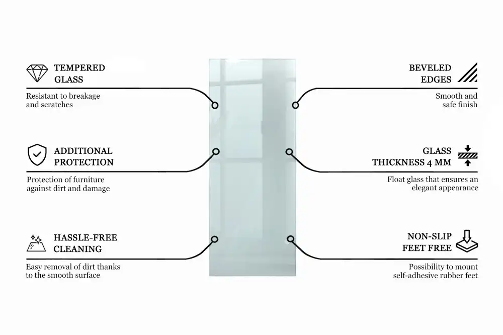 Blat de masă dreptunghiular transparent pentru bucătărie