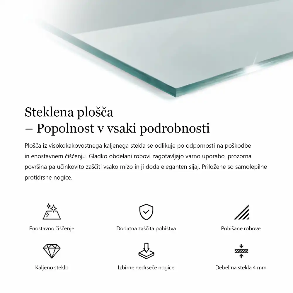 Blat de masă dreptunghiular transparent pentru bucătărie