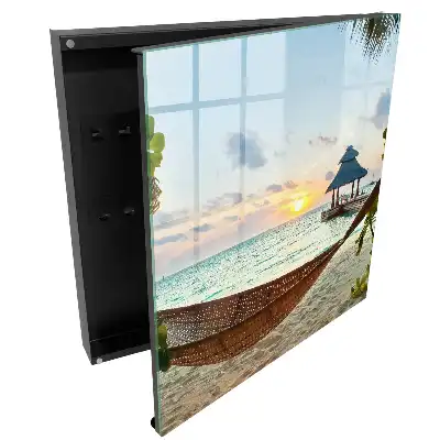 Dulapior pentru chei cu design de plajă tropicală și apus cu foișor
