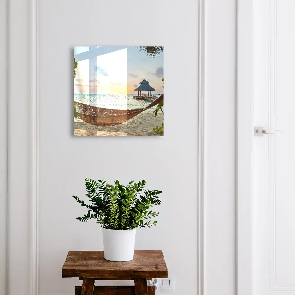 Dulapior pentru chei cu design de plajă tropicală și apus cu foișor