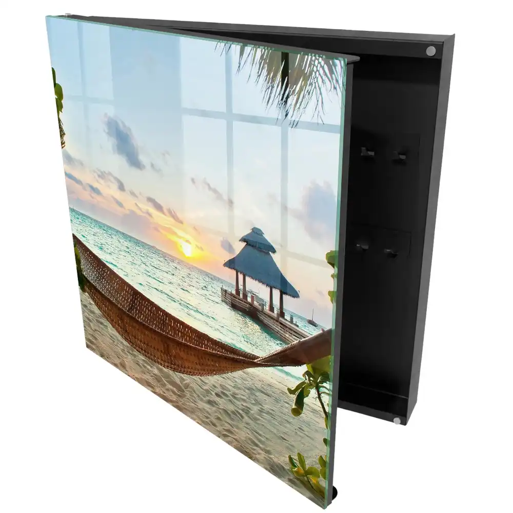 Dulapior pentru chei cu design de plajă tropicală și apus cu foișor