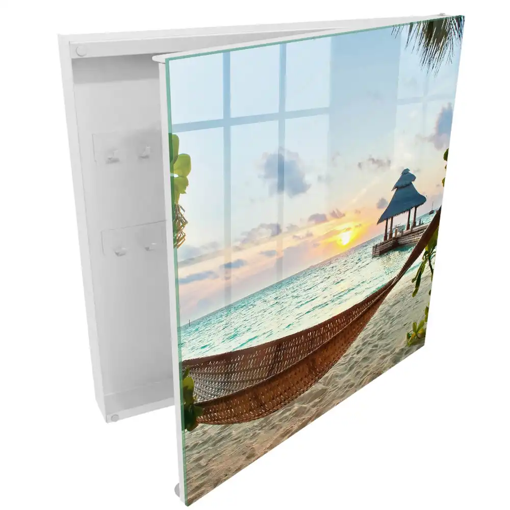 Dulapior pentru chei cu design de plajă tropicală și apus cu foișor