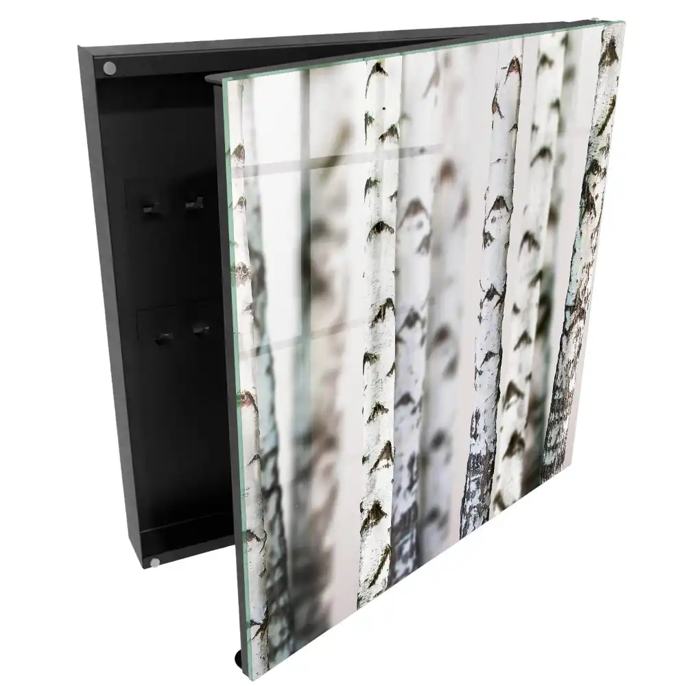 Casetă pentru chei cu design din trunchi de mesteacăn alb pentru un fundal elegant