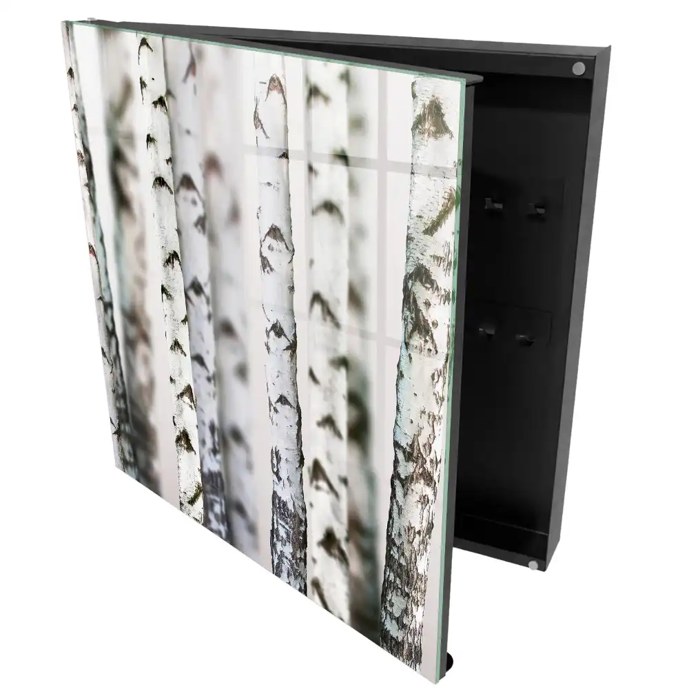 Casetă pentru chei cu design din trunchi de mesteacăn alb pentru un fundal elegant