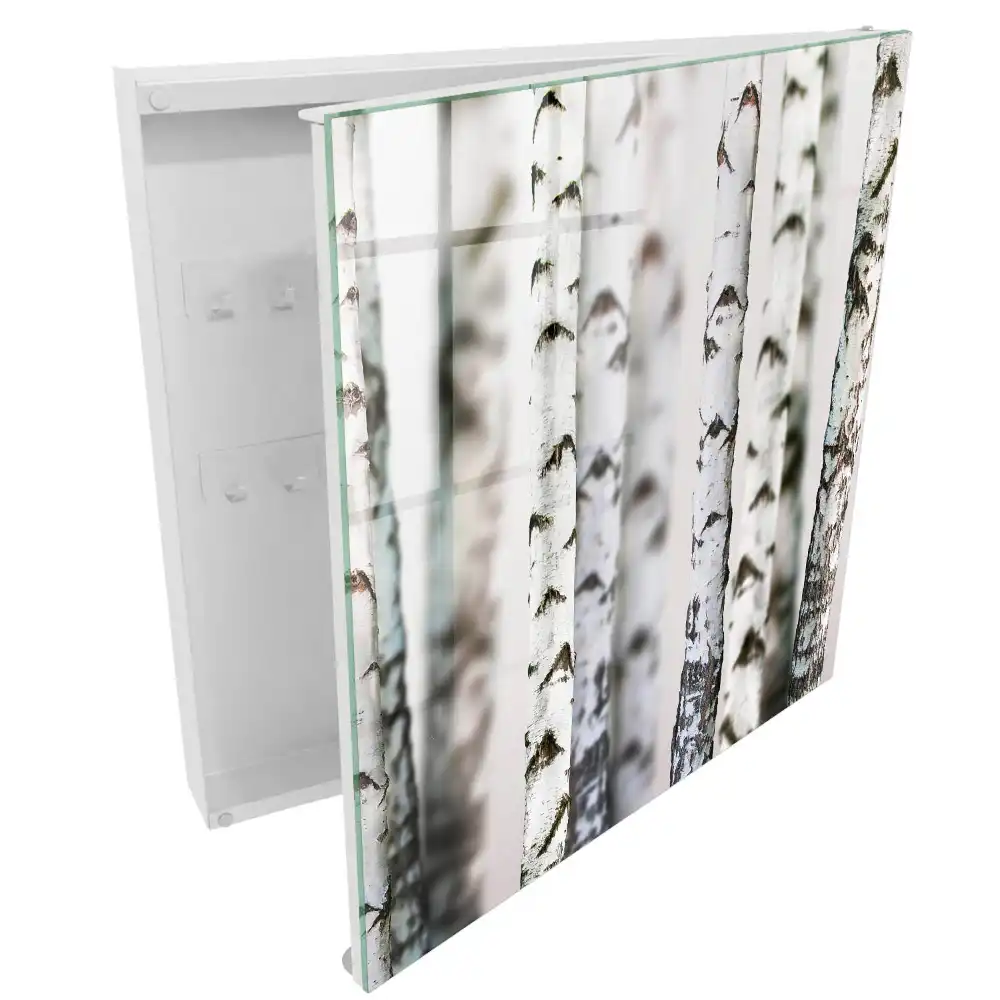 Casetă pentru chei cu design din trunchi de mesteacăn alb pentru un fundal elegant