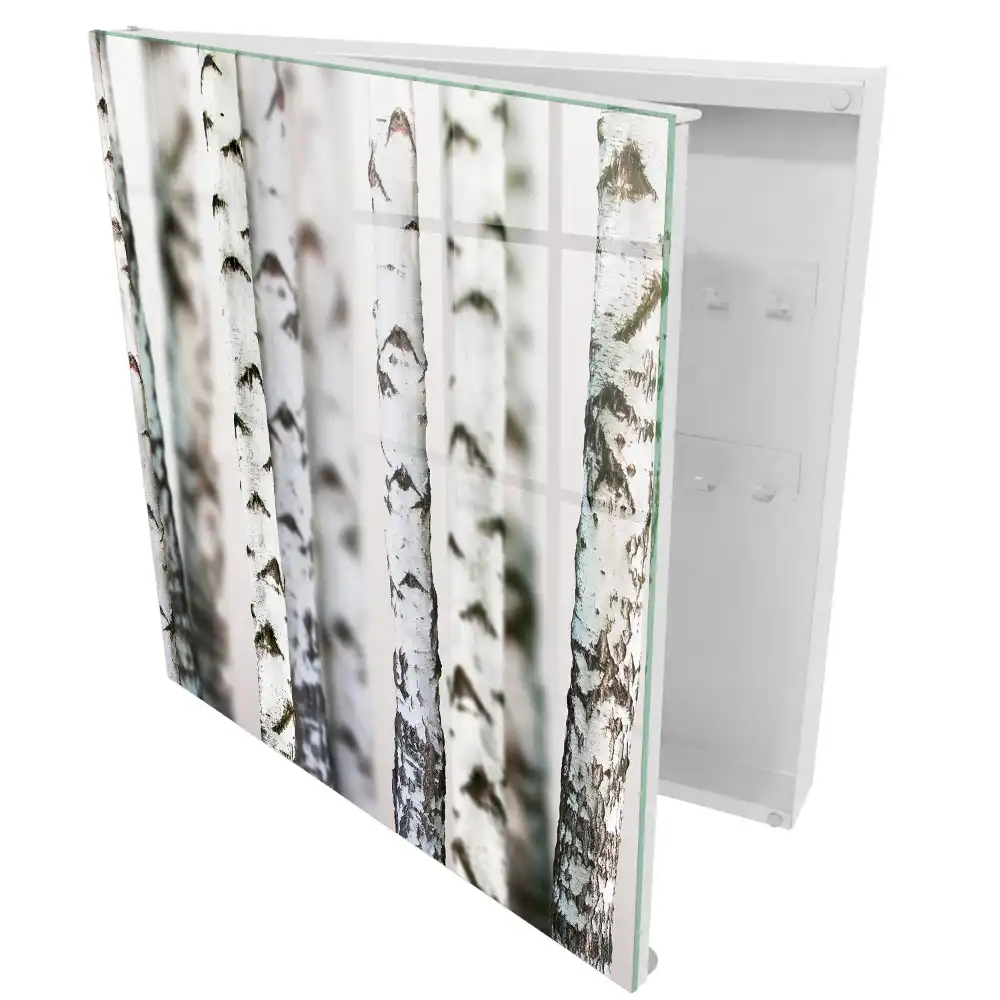 Casetă pentru chei cu design din trunchi de mesteacăn alb pentru un fundal elegant