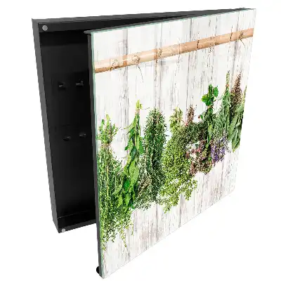 Suport rustic pentru chei din lemn cu design de ierburi suspendate