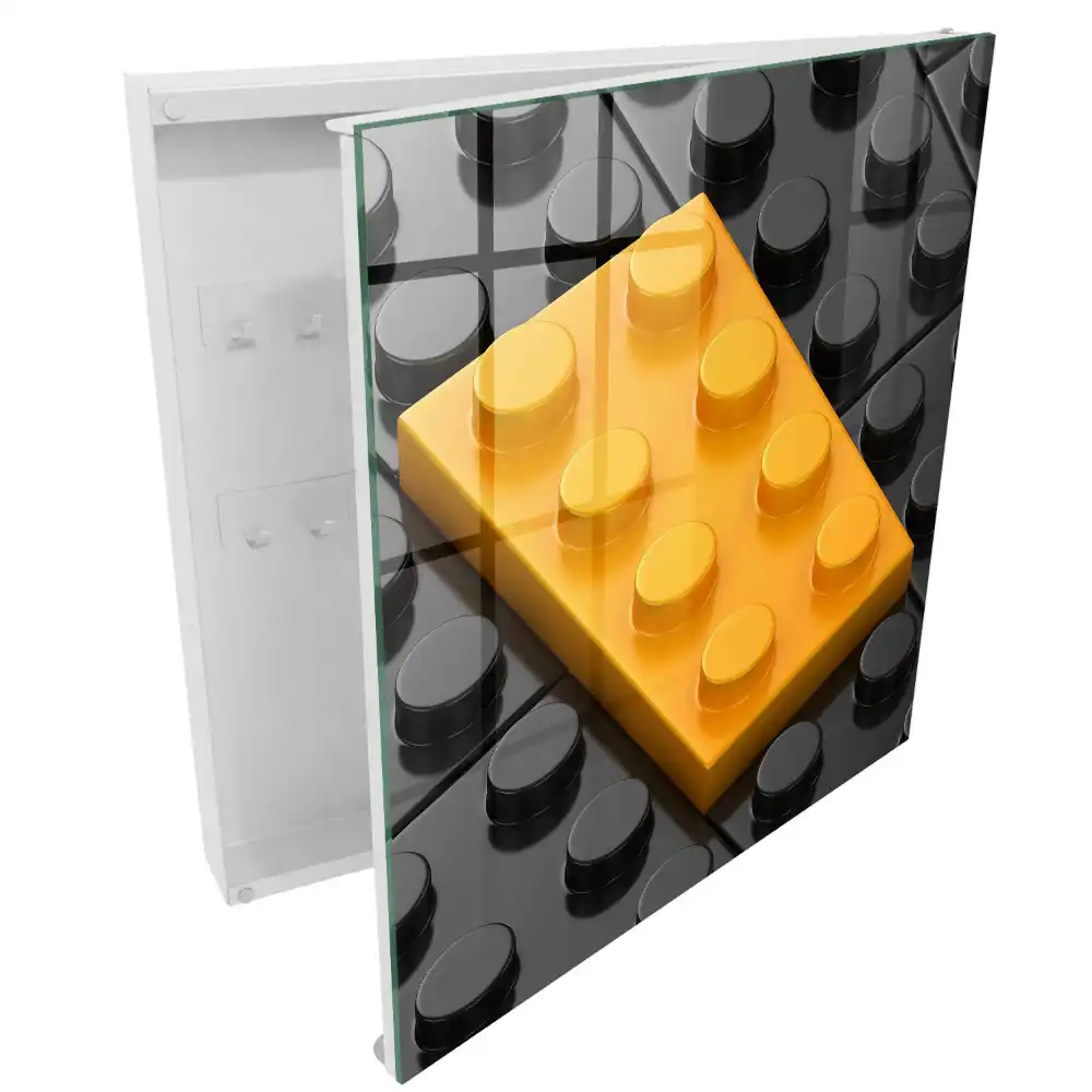 design cu bloc galben pe fundal cu elemente negre