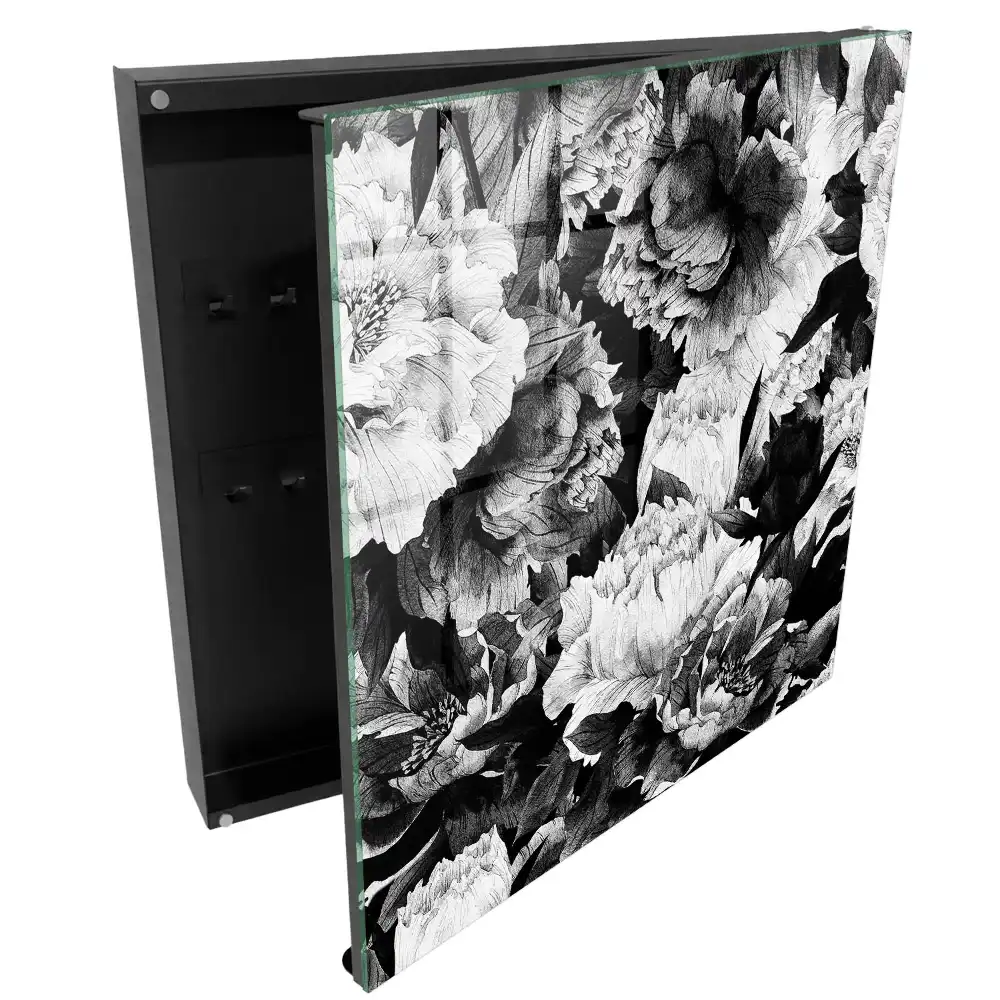 Casetă pentru chei cu model floral alb-negru