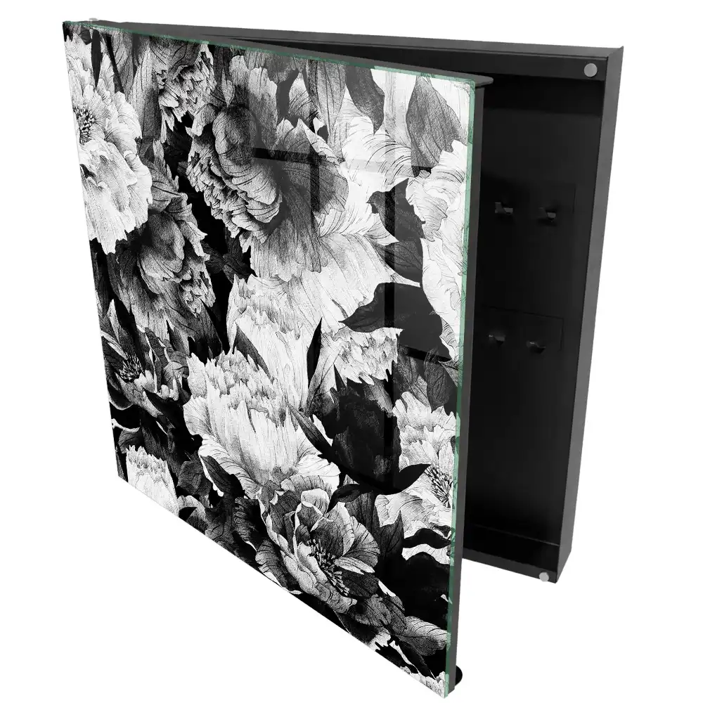 Casetă pentru chei cu model floral alb-negru
