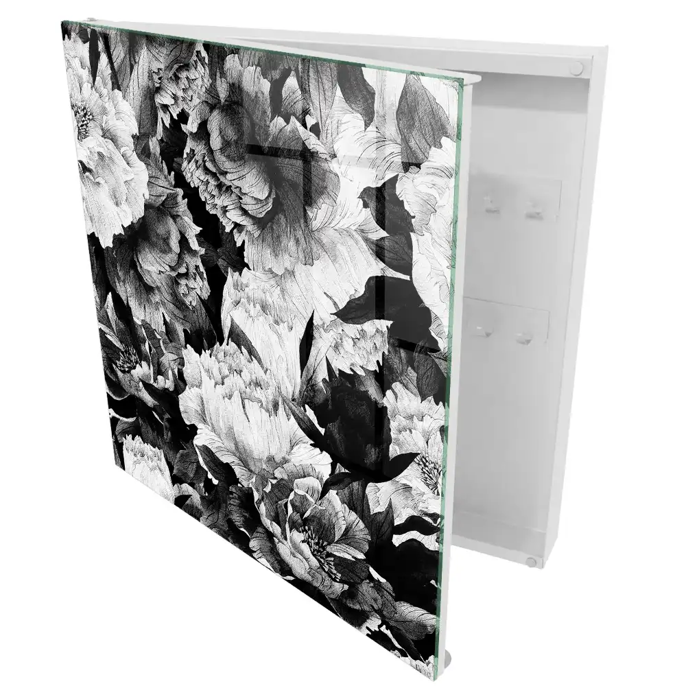 Casetă pentru chei cu model floral alb-negru