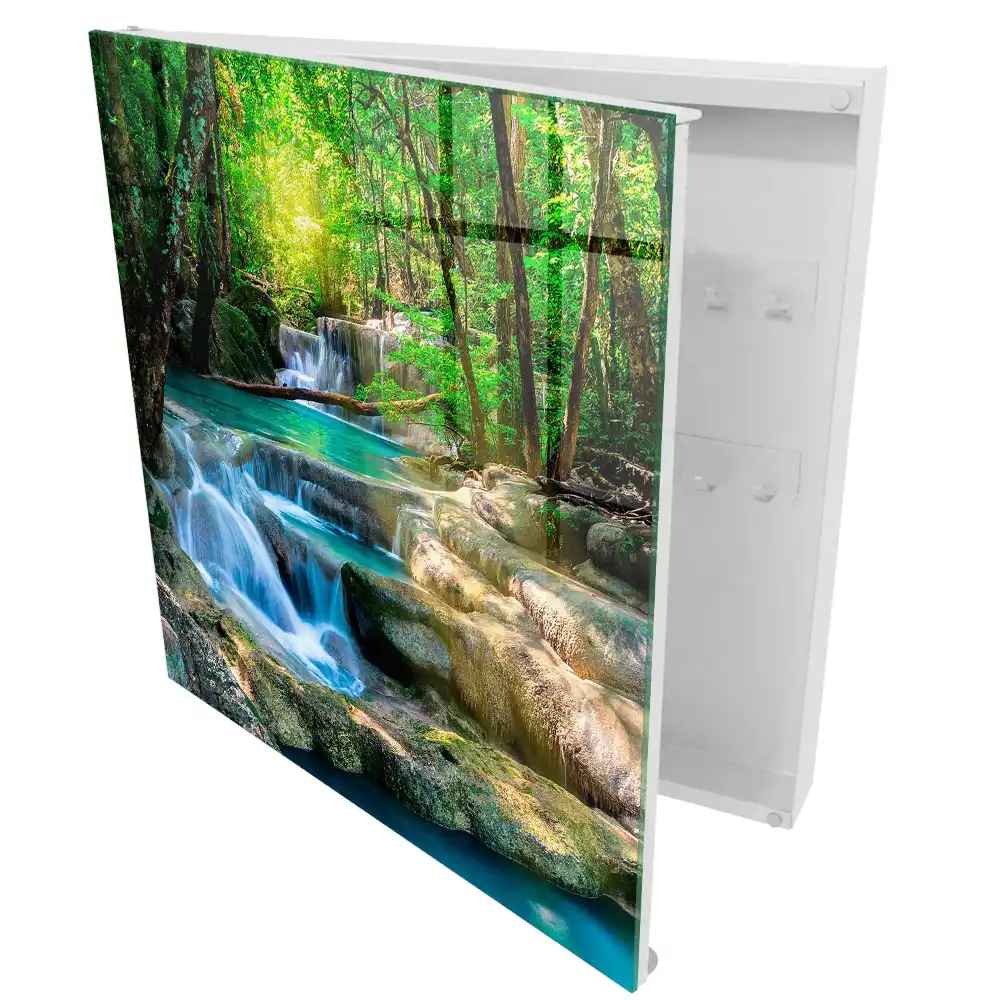 Casetă pentru chei cu design de cascadă turcoaz și junglă verde luxuriantă
