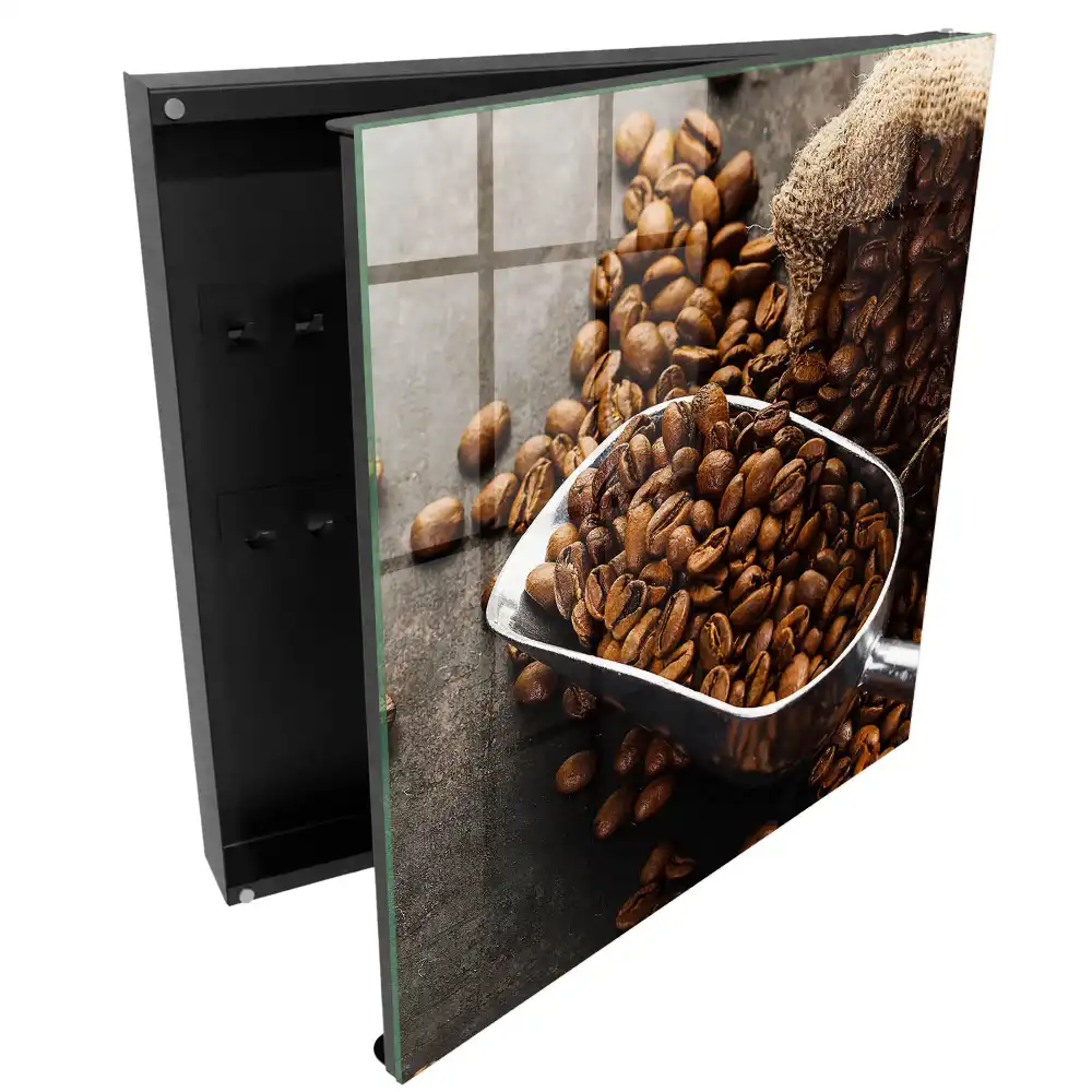 Casetă pentru boabe de cafea maro în formă de polonic metalic