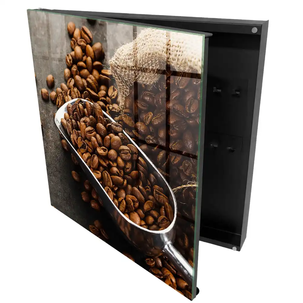 Casetă pentru boabe de cafea maro în formă de polonic metalic