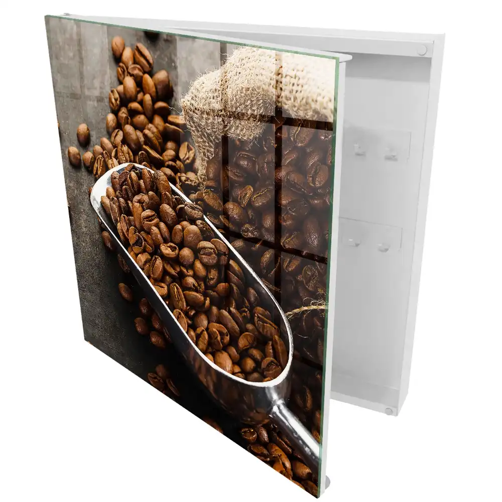 Casetă pentru boabe de cafea maro în formă de polonic metalic