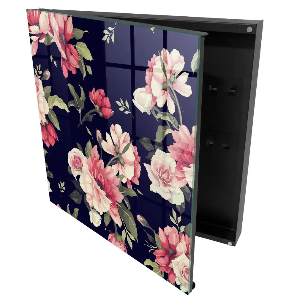 Dulapior pentru chei cu model de flori elegante pe fundal întunecat