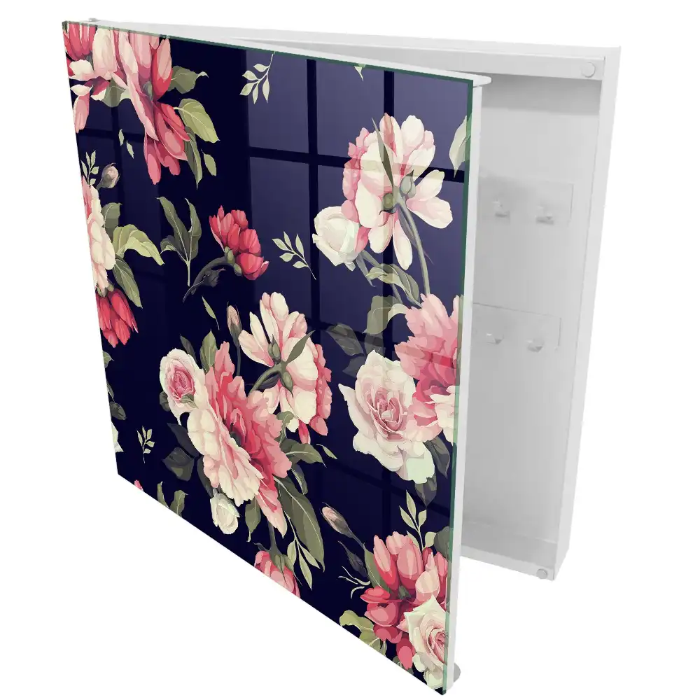 Dulapior pentru chei cu model de flori elegante pe fundal întunecat
