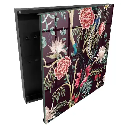Dulapior pentru chei cu design exotic cu păsări și flori colorate