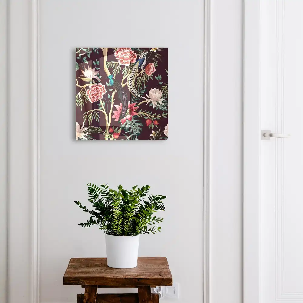 Dulapior pentru chei cu design exotic cu păsări și flori colorate