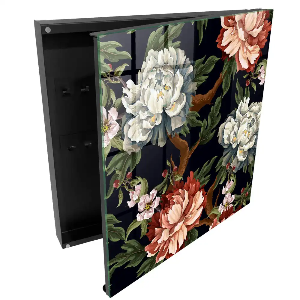 Dulapior pentru chei cu model floral și frunze pe fundal întunecat
