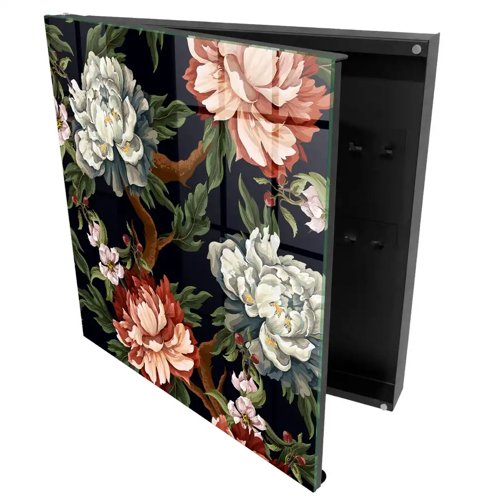 Dulapior pentru chei cu model floral și frunze pe fundal întunecat