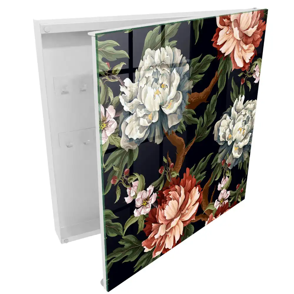 Dulapior pentru chei cu model floral și frunze pe fundal întunecat