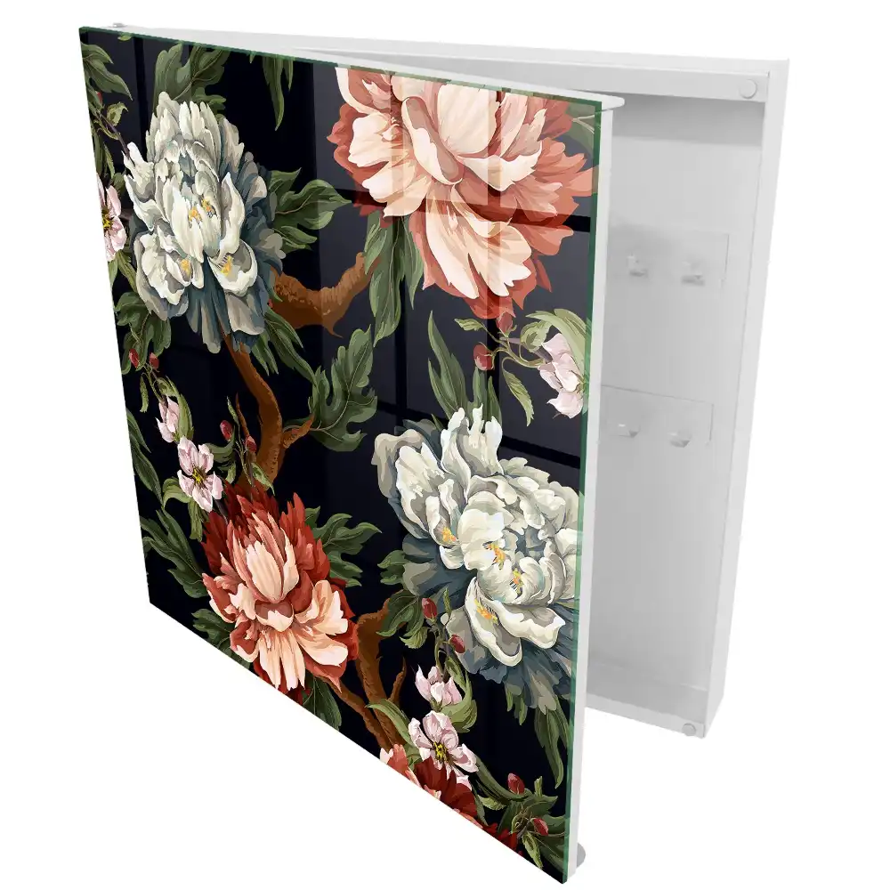Dulapior pentru chei cu model floral și frunze pe fundal întunecat