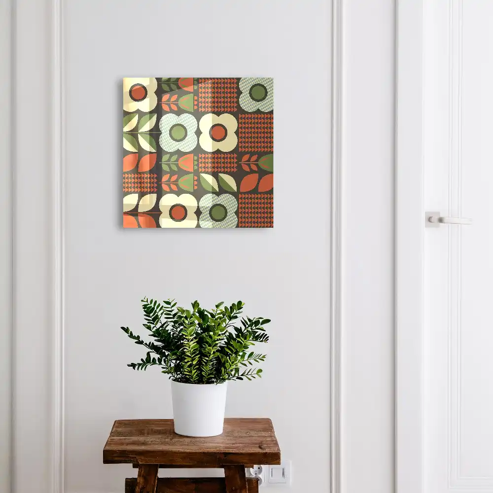 Suport de perete pentru chei cu model floral și geometric
