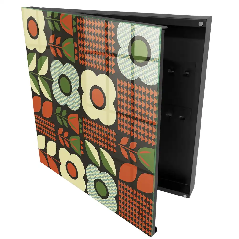 Suport de perete pentru chei cu model floral și geometric