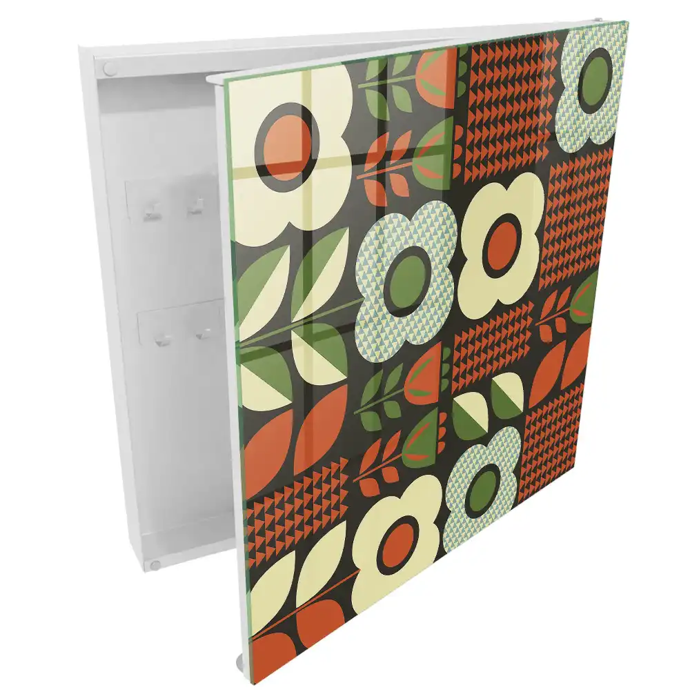 Suport de perete pentru chei cu model floral și geometric