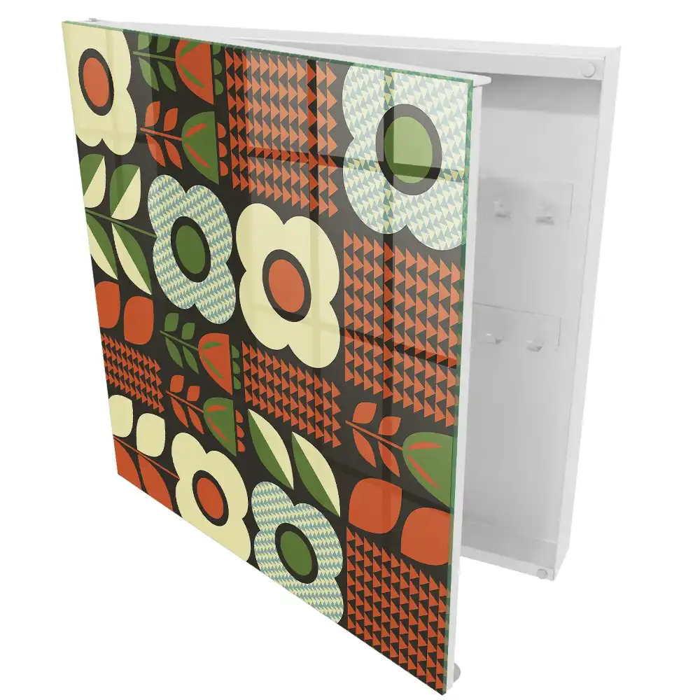 Suport de perete pentru chei cu model floral și geometric